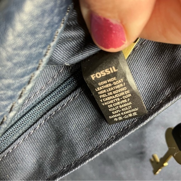 Fossil Rumi blue Cabernet striped suede leather flap crossbody bag small - Picture 14 of 15